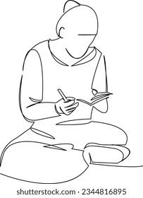 One continuous single drawing line art flat doodle  student, female, young, education, woman, learning, college, university, notebook, studying. Isolated image hand draw contour on a white background
