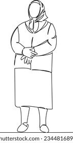 One continuous single drawing line art flat doodle  senior, woman, old, female, elderly, grandmother, pensioner, aged, age. Isolated image hand draw contour on a white background
