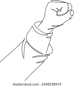 One continuous single drawing line art flat doodle  symbol, concept, fist, hand, power, human, male, gesture. Isolated image hand draw contour on a white background

