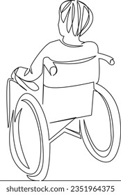 One continuous single drawing line art flat doodle  wheelchair, woman, female, disabled, disability, sitting, disease, chair, old. Isolated image hand draw contour on a white background

