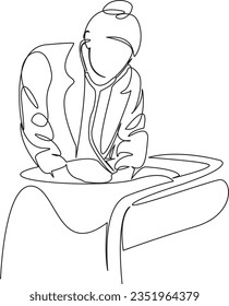 One continuous single drawing line art flat doodle  doctor, pediatrician, care, hospital, stethoscope, childhood, newborn, pediatric. Isolated image hand draw contour on a white background
