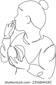 One continuous single drawing line art flat doodle  lunch, hamburger, food, burger, female, sandwich, meal, hungry, cheeseburger. Isolated image hand draw contour on a white background
