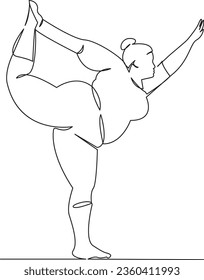 One continuous single drawing line art flat doodle  yoga  female  overweight  fat  woman  exercise  health  sport  weight  Isolated image hand draw contour white background
