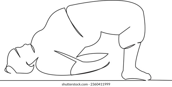 One continuous single drawing line art flat doodle  fat, size, woman, yoga, exercise, plus, sport, balance. Isolated image hand draw contour on a white background
