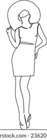 One continuous single drawing line art flat doodle  girl, woman, beauty, hat, beautiful, fashion, person, pretty. Isolated image hand draw contour on a white background
