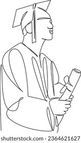 One continuous single drawing line art flat doodle  graduate, college, man, university, certificate, ceremony, academic. Isolated image hand draw contour on a white background
