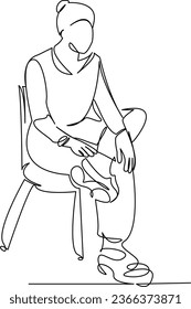 One continuous single drawing line art flat doodle  female, girl, young, woman, chair, beautiful, lifestyle, trendy, leisure. Isolated image hand draw contour on a white background
