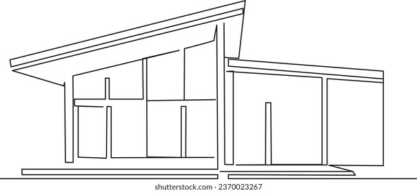 One continuous single drawing line art flat doodle  house, modern, concrete, design, window, building, home architecture, residential apartment Isolated image hand draw contour on a white background