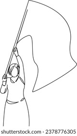 One continuous single drawing line art flat doodle  girl, flag, person, background, woman, freedom, country, symbol, national. Isolated image hand draw contour on a white background
