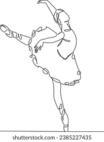 One continuous single drawing line art flat doodle  dance, ballet, young, dancer, beautiful, performance, tutu, art. Isolated image hand draw contour on a white background
