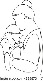 One continuous single drawing line art flat doodle care, baby, family, mom, love, newborn, motherhood, happiness. Isolated image hand draw contour on a white background

