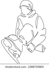 One continuous single drawing line art flat doodle girl, woman, fun, skate, sport, outdoor, hobby, street. Isolated image hand draw contour on a white background
