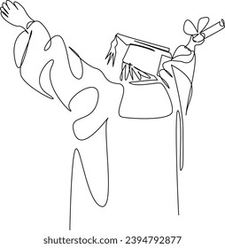 One continuous single drawing line art flat doodle  student, diploma, education, college, smile, university, graduate, school, gown, hat. Isolated image hand draw contour on a white background
