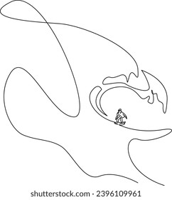 One continuous single drawing line art flat doodle  surf, active, sea, surfing, extreme, surfer, water, sport, splash. Isolated image hand draw contour on a white background, hand drawn, not AI
