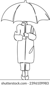 One continuous single drawing line art flat doodle  umbrella, female, beautiful, young, woman, rain. Isolated image hand draw contour on a white background, hand drawn, not AI
