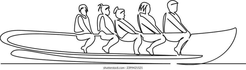 One continuous single drawing line art flat doodle summer, sea, vacation, man, leisure, people, banana, boat. Isolated image hand draw contour on a white background, hand drawn, not AI
