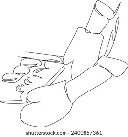 One continuous single drawing line art flat doodle cookie, bakery, mitten, food, oven, cake, baked, pastry. Isolated image hand draw contour on a white background, hand drawn, not AI
