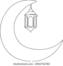 One continuous single drawing line art flat doodle light, lantern, festival, card, muslim, mubarak, lamp, islamic, month. Isolated image hand draw contour on a white background, hand drawn, not AI
