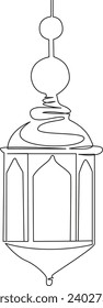 One continuous single drawing line art flat doodle muslim, arabic, lantern, ramadan, lamp, islamic, eid. Isolated image hand draw contour on a white background, hand drawn, not AI
