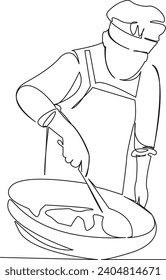 One continuous single drawing line art flat doodle pilaf, delicious, fried, traditional, dish, tasty, hot, cook, food. Isolated image hand draw contour on a white background, hand drawn, not AI
