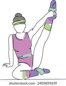 One continuous single drawing line art flat doodle flat color sport, aerobic, fitness, training, woman, workout, female, active. Isolated image hand draw contour on a white background
