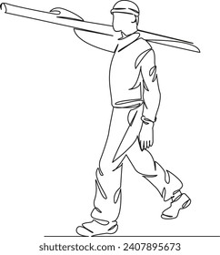 One continuous single drawing line art flat doodle work, job, strong, man, worker, male, industry, hand, professional. Isolated image hand draw contour on a white background, hand drawn, not AI
