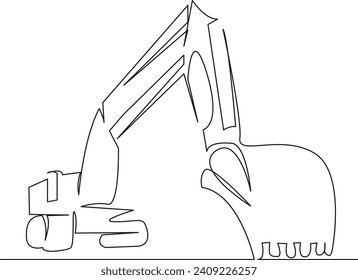 One continuous single drawing line art flat doodle digger, work, heavy, bucket, bulldozer, machinery, industry. Isolated image hand draw contour on a white background, hand drawn, not AI
