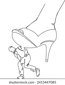 One continuous single drawing line art flat doodle heel, female, shoe, foot, black, danger, abuse, power, scare, idea. Isolated image hand draw contour on a white background, hand drawn, not AI
