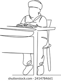 One continuous single drawing line art flat doodle koran, muslim, religion, book, boy, holy, islamic, learn, study. Isolated image hand draw contour on a white background, hand drawn, not AI
