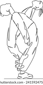 One continuous single drawing line art flat doodle friend, fun, young, two, teenager, stylish, music, trendy, dance. Isolated image hand draw contour on a white background, hand drawn, not AI

