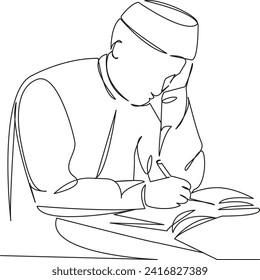 One continuous single drawing line art flat doodle student, muslim, young, education, adult, studying, college, university. Isolated image hand draw contour on a white background, hand drawn, not AI
