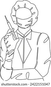 One continuous single drawing line art flat doodle medicine, injection, health, syringe, doctor, treatment, virus, vaccine. Isolated image hand draw contour on a white background, hand drawn, not AI
