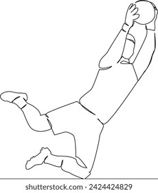 One continuous single drawing line art flat doodle soccer, sport, player, goalkeeper, football, goal, man, ball. Isolated image hand draw contour on a white background, hand drawn, not AI
