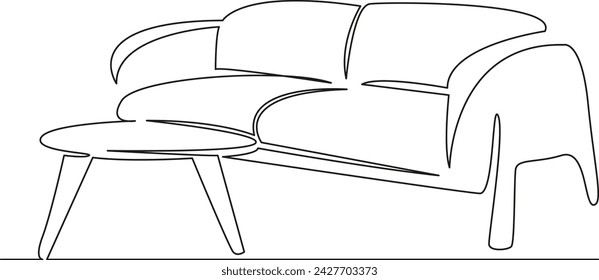 One continuous single drawing line art flat doodle design, sofa, interior, furniture, home, couch, white, pillow. Isolated image hand draw contour on a white background, hand drawn, not AI
