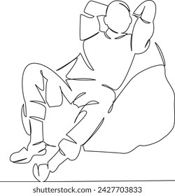 One continuous single drawing line art flat doodle design, male, guy, man, chair, bean, people, person, seat. Isolated image hand draw contour on a white background, hand drawn, not AI
