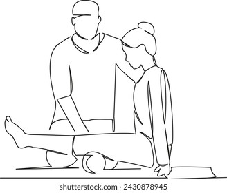 One continuous single drawing line art flat doodle patient, osteopath, rehabilitation, physical, therapy. Isolated image hand draw contour on a white background, hand drawn, not AI