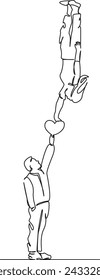 One continuous single drawing line art flat doodle symbol, love, couple, heart, romantic, happy, holiday, relationship. Isolated image hand draw contour on a white background, hand drawn, not AI
