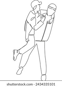 One continuous single drawing line art flat doodle man, couple, love, woman, together, beautiful, relationship, romantic. Isolated image hand draw contour on a white background, hand drawn, not AI