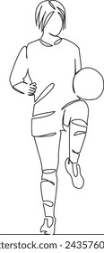 One continuous single drawing line art flat doodle sport, goal, female, game, player, soccer, football. Isolated image hand draw contour on a white background, hand drawn, not AI