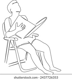 One continuous single drawing line art flat doodle vacation, man, sunbathing, male, relax, holiday, chair, beach, sun. Isolated image hand draw contour on a white background, hand drawn, not AI