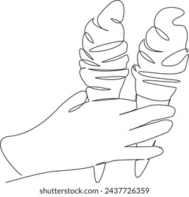One continuous single drawing line art flat doodle hand, food, sweet, ice, cold, summer, dessert, delicious, cool. Isolated image hand draw contour on a white background, hand drawn, not AI