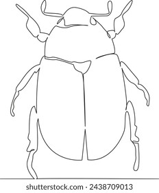 One continuous single drawing line art flat doodle bug, insect, wildlife, nature, animal, chafer, beetle, fauna. Isolated image hand draw contour on a white background, hand drawn, not AI
