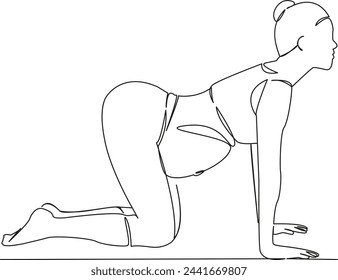 One continuous single drawing line art flat doodle woman, yoga, exercise, health, pregnant, cat, sport, sessions. Isolated image hand draw contour on a white background, hand drawn, not AI