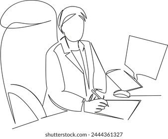 One continuous single drawing line art flat doodle lawyer leader, adult, ceo chief, boss, senior, business, female. Isolated image hand draw contour on a white background, hand drawn, not AI