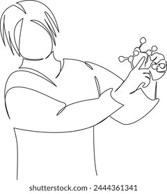 One continuous single drawing line art flat doodle science, woman, research, scientist, experiment, lab, technology. Isolated image hand draw contour on a white background, hand drawn, not AI