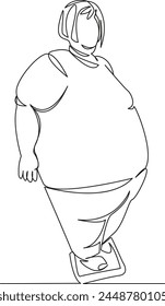 One continuous single drawing line art flat doodle fat, weight, overweight, woman, body, female, scale, calorie. Isolated image hand draw contour on a white background, hand drawn, not AI