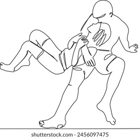 One continuous single drawing line art flat doodle vacation, sitting, couple, sunbathing, embracing, love, beach. Isolated image hand draw contour on a white background, hand drawn, not AI