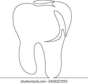 One continuous single drawing line art flat doodle dental, teeth, care, tooth, white, dentist, hygiene, medicine. Isolated image hand draw contour on a white background, hand drawn, not AI