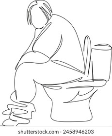 Eine durchgehende Single-Zeichnungslinie Kunst flache Doodle-Toilette, Fett, Frau, Bad, Magen, fettleibig, übergewichtig, Bauch. Isolierte Bild-Handzeichnung Kontur auf weißem Hintergrund