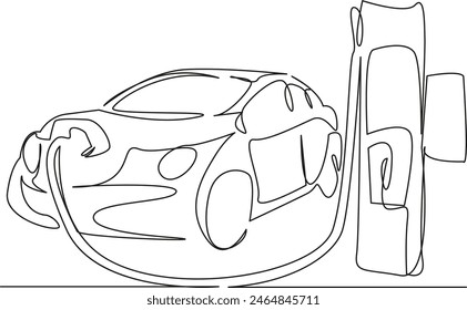 One continuous single drawing line art flat doodle battery, car, alternativ eco, power, station, vehicle,  electric, energy. Isolated image hand draw contour on a white background, hand drawn, not AI